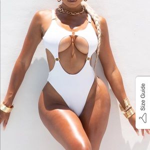 MATTE swim white monokini swimsuit with gold ring detail. Size L. Never worn!